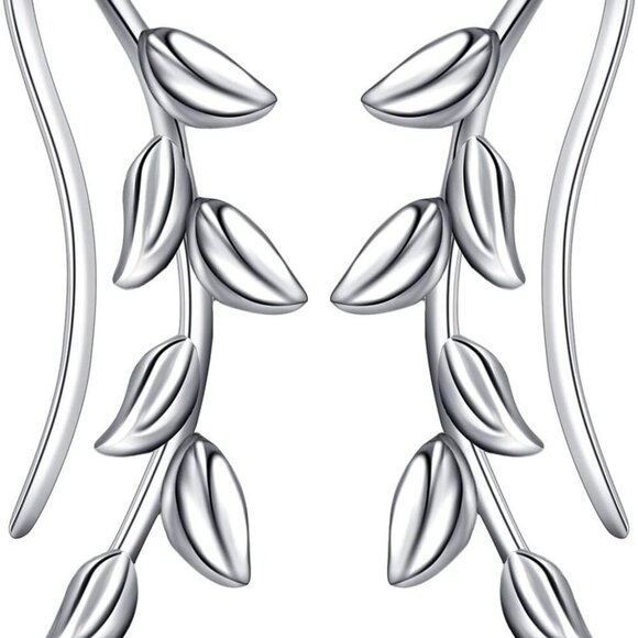 leaf earrings Ear Climber Crawler Cuff Sterling Silver Wrap Earrings for Women - Picture 1 of 6